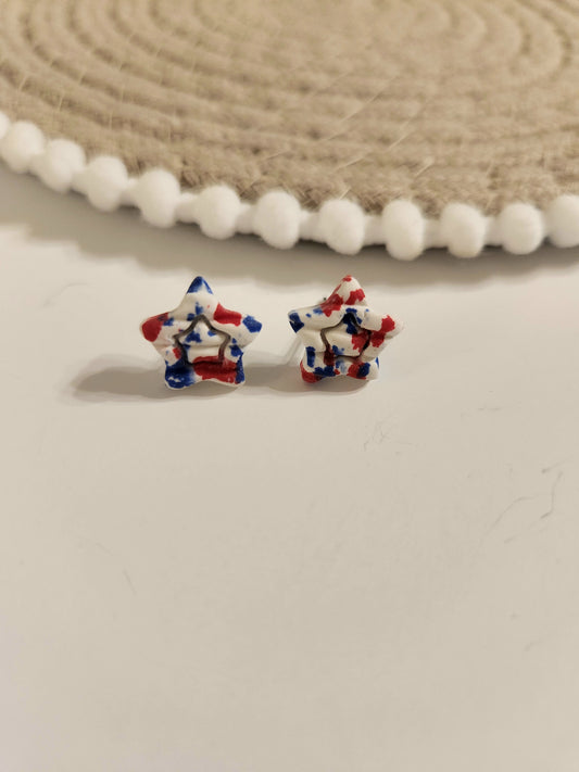 Red White and Blue Star Studs