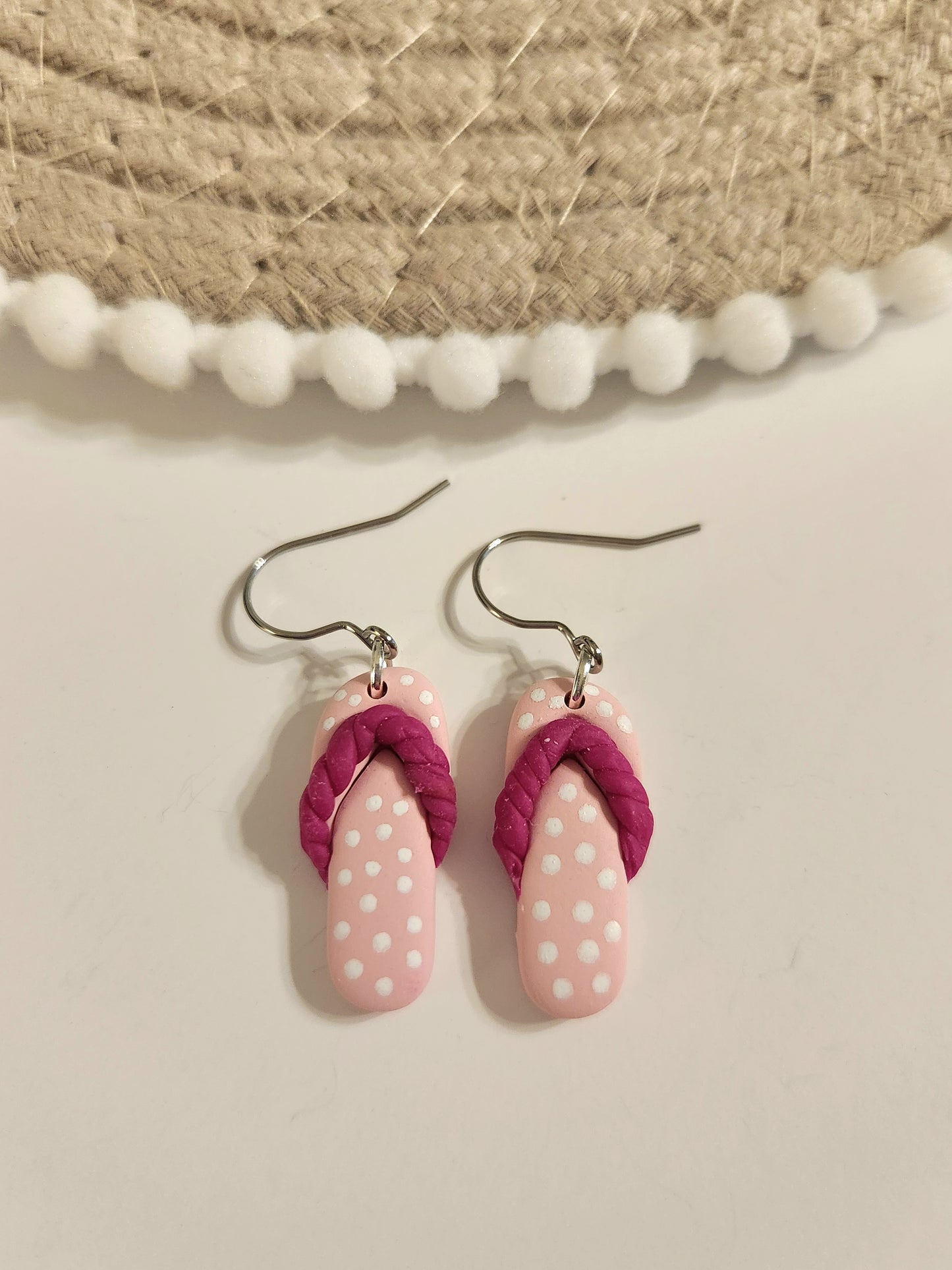 Pink and White Polka Dot Flip Flop Dangles