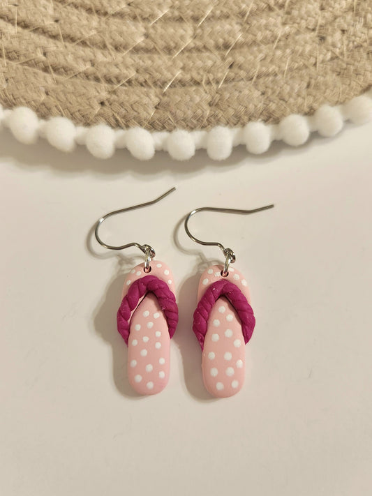 Pink and White Polka Dot Flip Flop Dangles