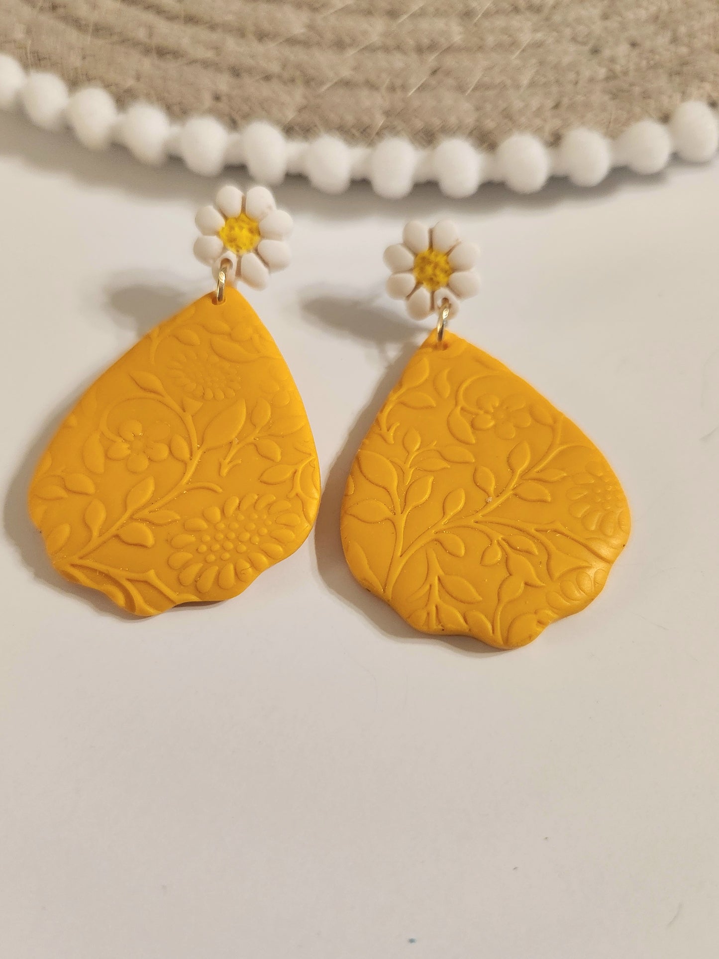 Daisy Yellow Teardrop Dangles