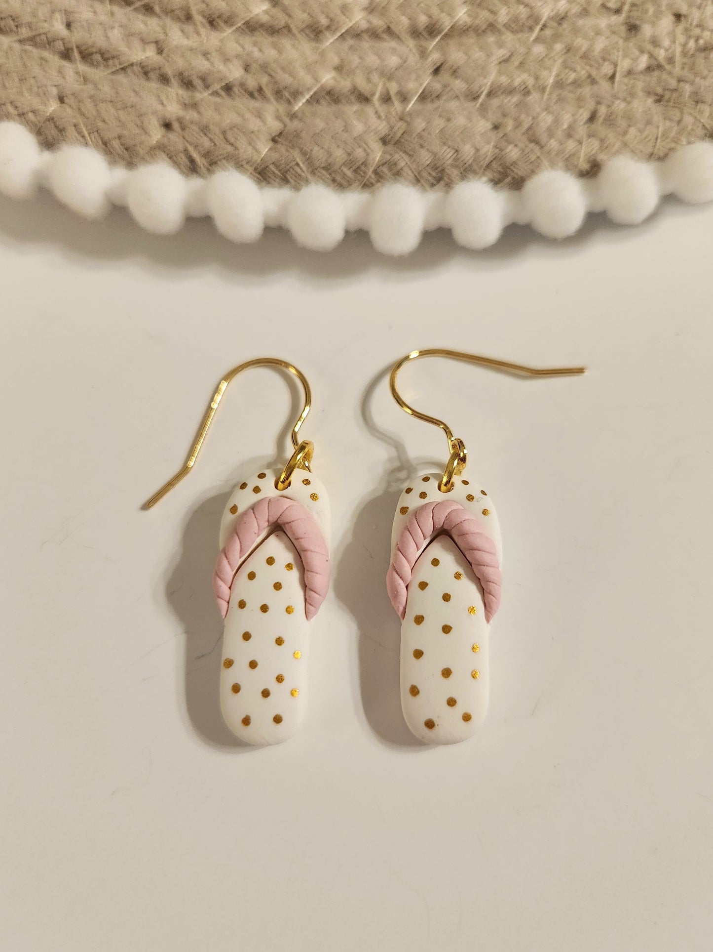 Pink and Gold Polka Dot Flip Flop Dangles