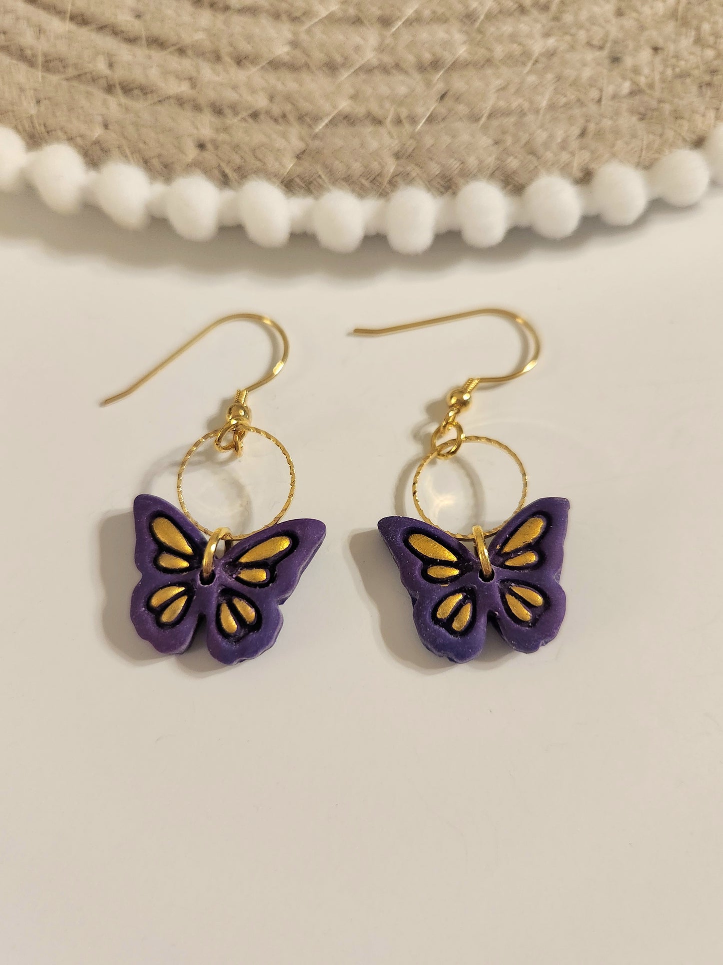 Purple and Gold Butterfly Dangles