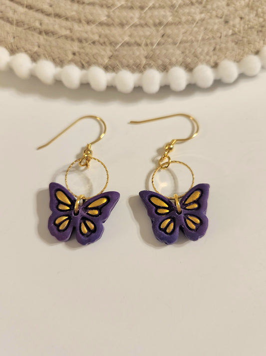 Purple and Gold Butterfly Dangles