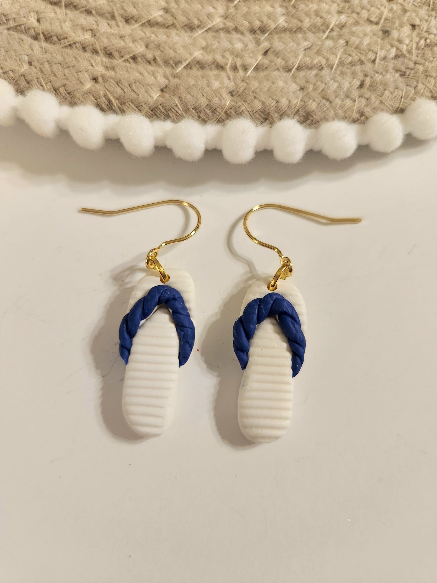 White and Navy Flip Flop Dangles
