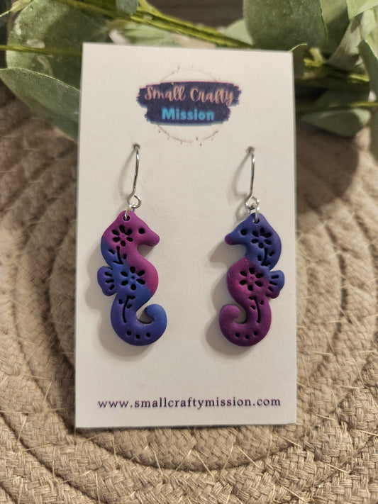 Purple Floral Seahorse Dangles