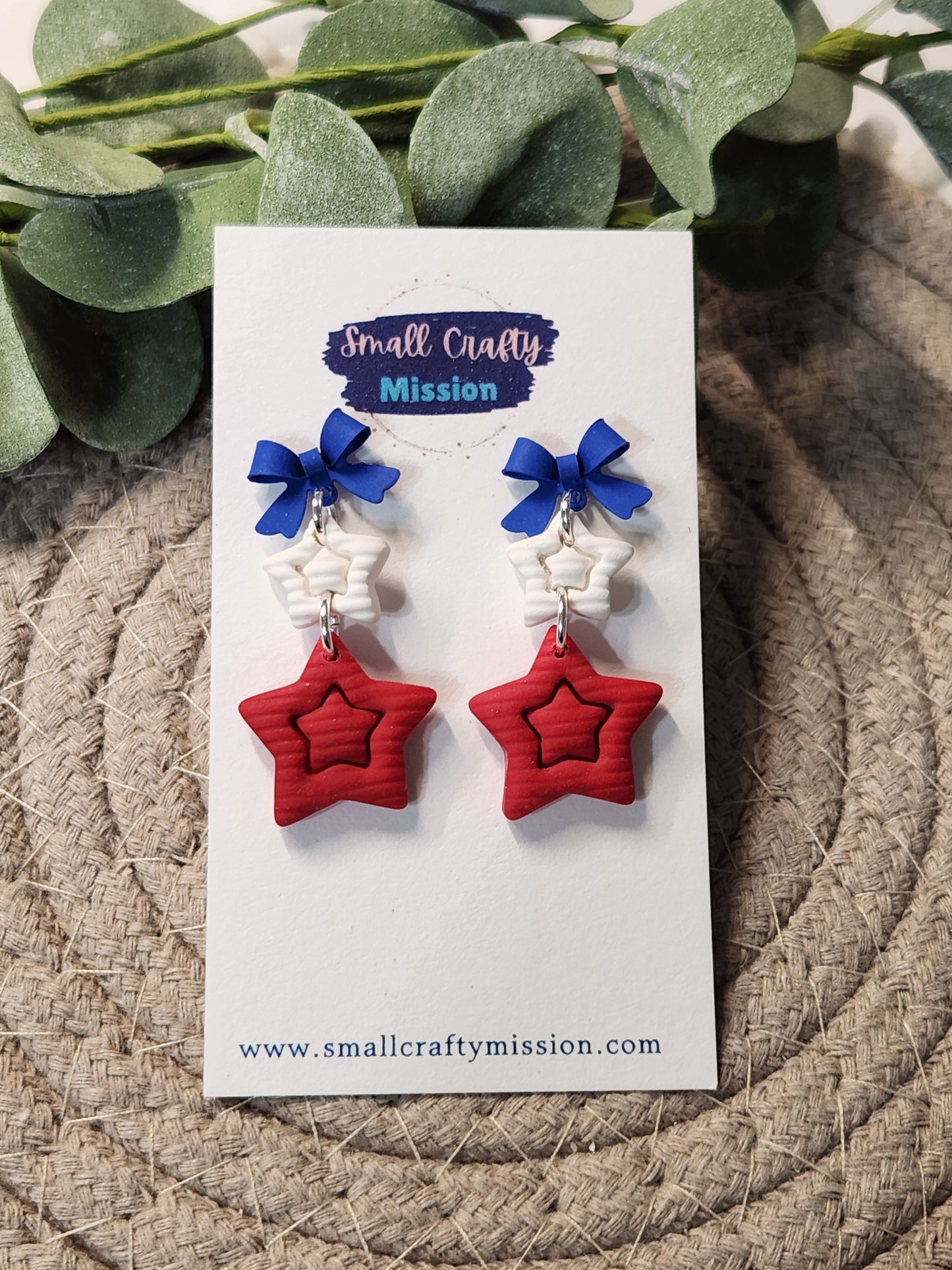 Red White Blue Star Dangle Earrings