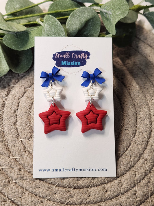 Red White Blue Star Dangle Earrings