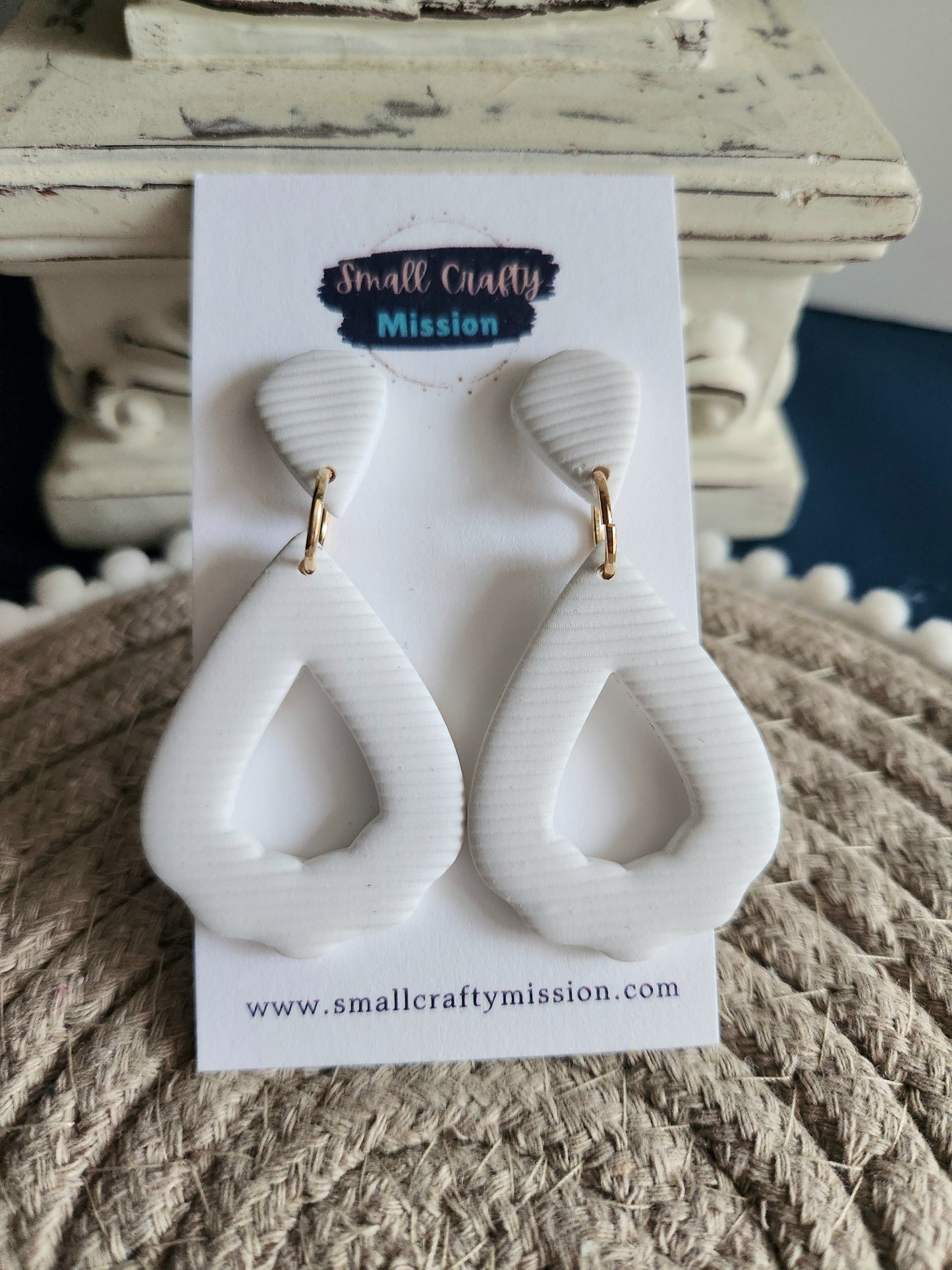 White Striped Teardrop Dangle