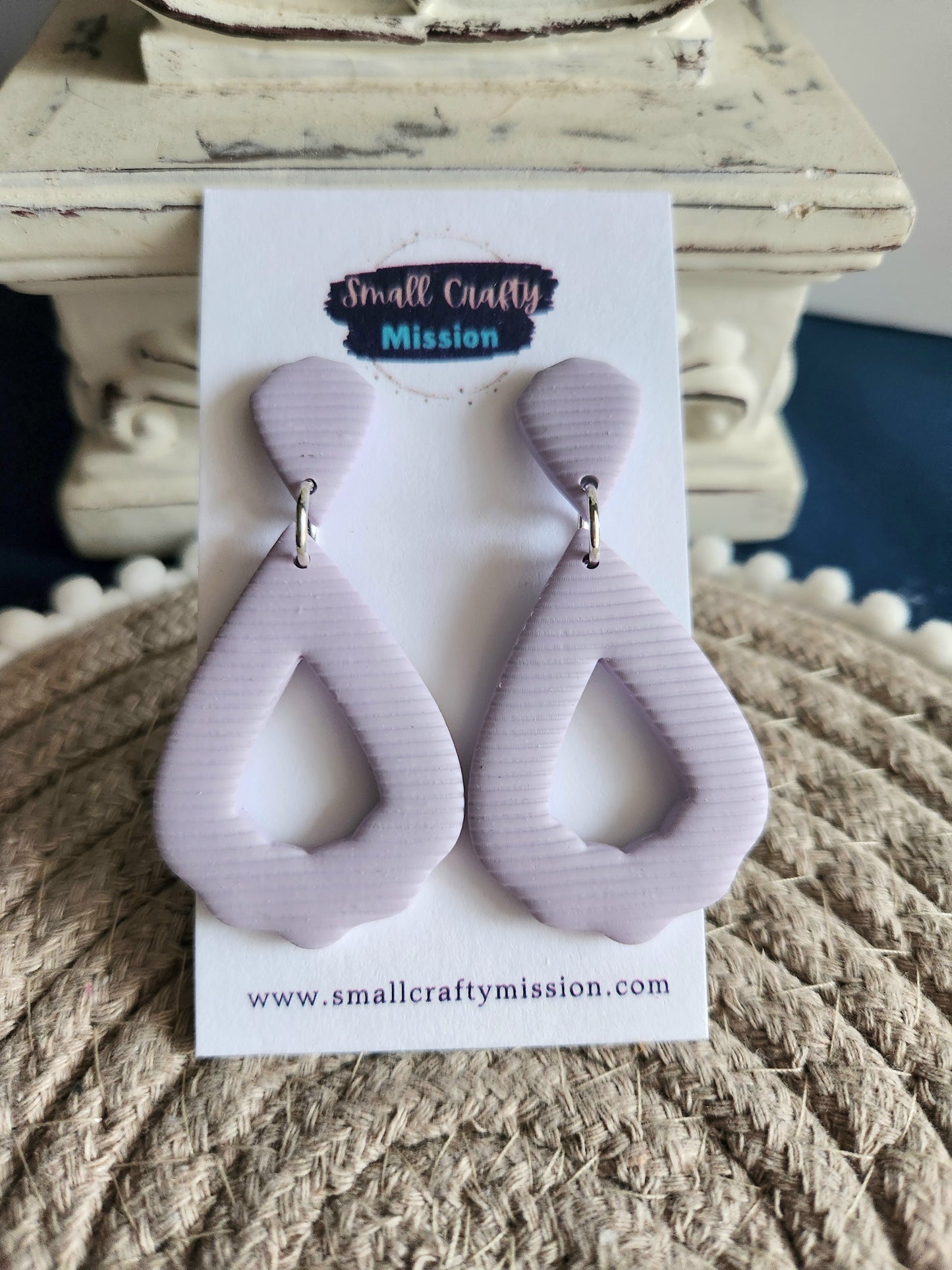 Lavender Striped Teardrop Dangle Earrings