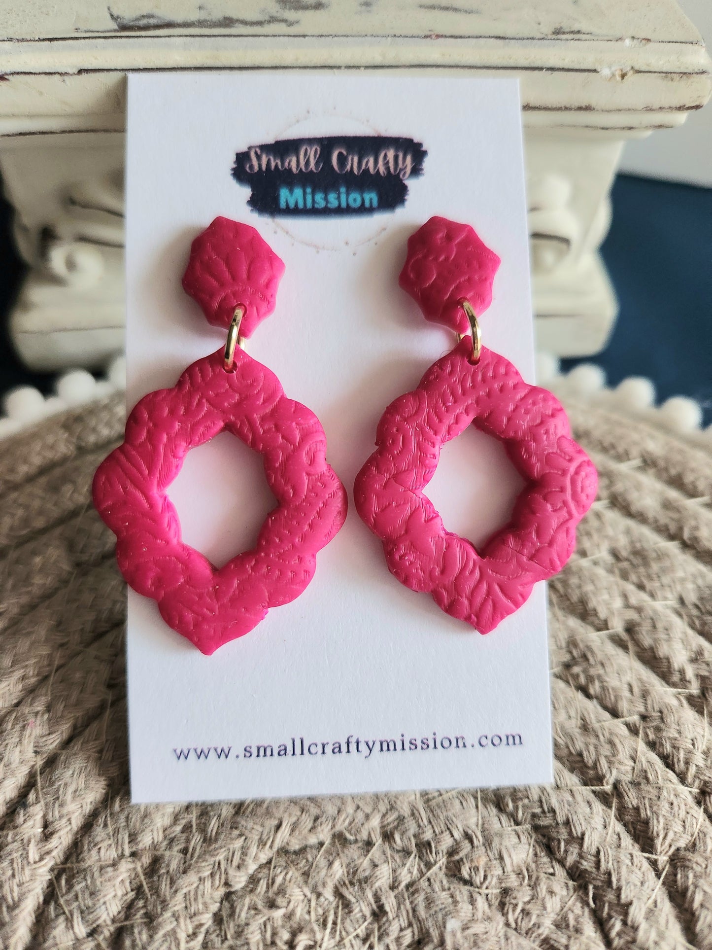 Dark Pink Scalloped Dangle Earrings